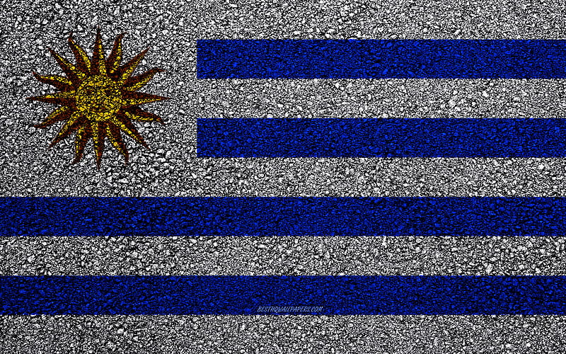 Flag of Uruguay, asphalt texture, flag on asphalt, Uruguay flag, South America, Uruguay, flags of South America countries, HD wallpaper
