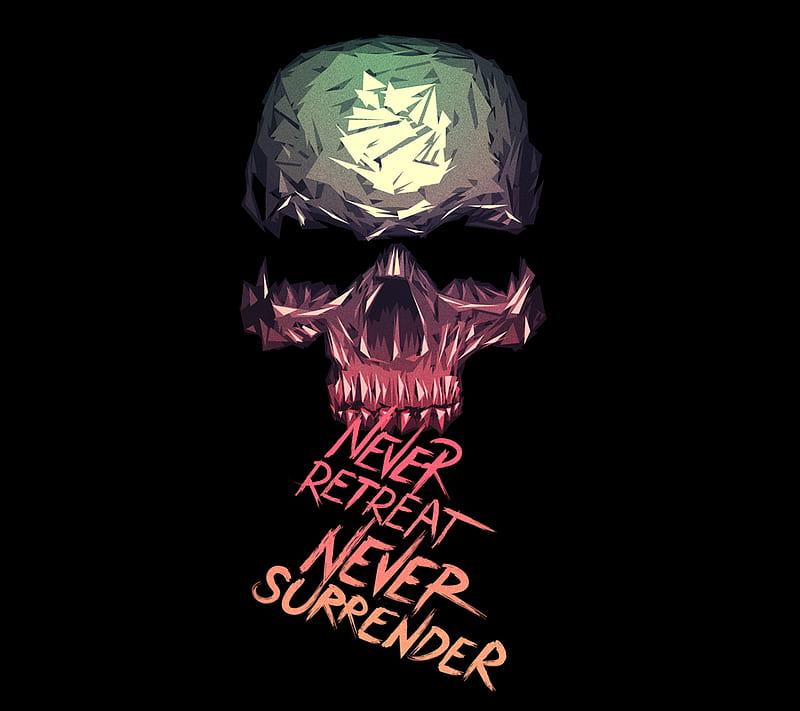 Never Surrender, never, retret, sayings, skull, surrender, text, HD wallpaper