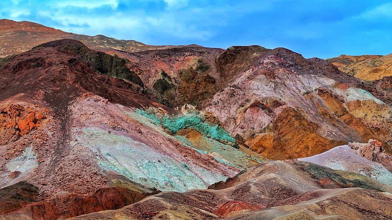 Artist’s Palette in Death Valley, California, sky, rocks, colors, clouds, landscape, usa, HD wallpaper