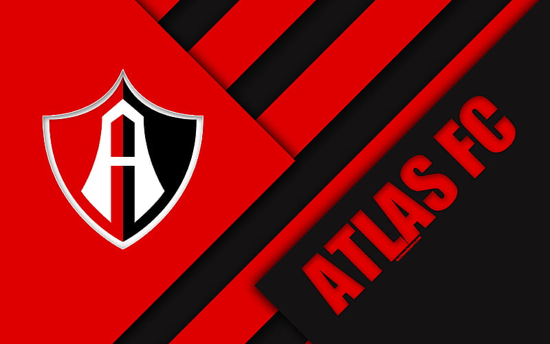 Atlas FC Mexican Football Club, material design, logo, red black abstraction, Guadalajara, Mexico, Primera Division, Liga MX, Club Atlas, HD wallpaper