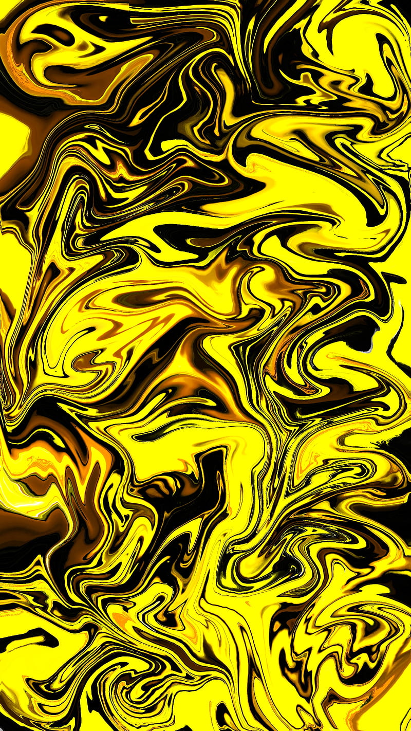 liquid yellows, abstract, acid, acrylic, black, colorful, flow, fluid, gold material, metal, orange, pattern, texture, water, HD phone wallpaper