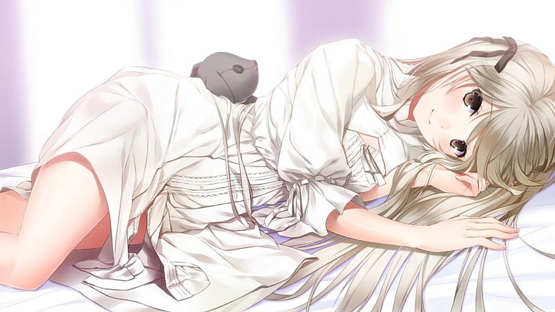 Anime girl, sleep, girl, anime, white dress, bed, HD wallpaper | Peakpx