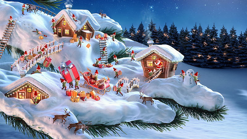 Santa Clauses With Gift Boxes Santa Claus, HD wallpaper