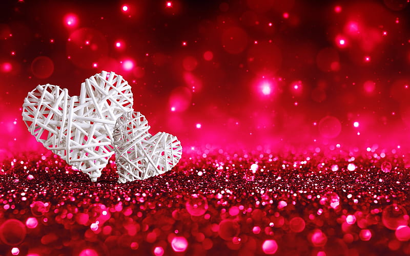 Valentines Day, 14 February, hearts from thread, white heart, HD wallpaper