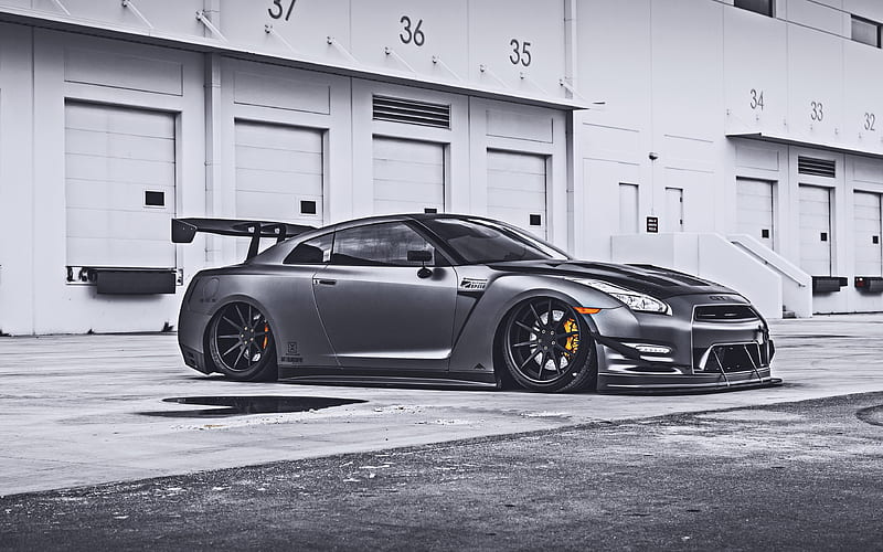 Nissan GT-R, tuning, R35, supercars, 2019 cars, stance, gray GT-R, japanese cars, Nissan, HD wallpaper