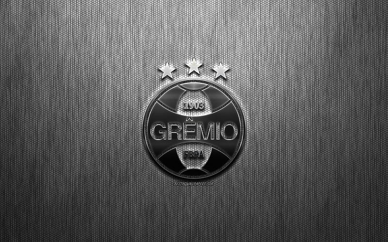 Gremio FC, Brazilian football club, steel logo, emblem, gray metal background, Porto Alegre, Brazil, Serie A, football, HD wallpaper