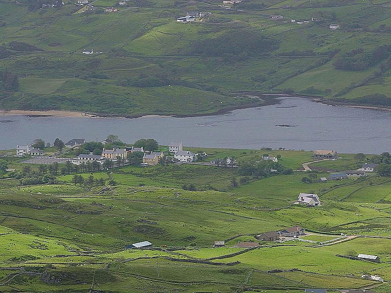 Ireland's landscape ireland, houses, wall green nature, fields, river, landscape, HD wallpaper