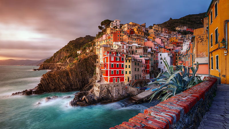 Coastal City of Riomaggiore in Italy, city, mountains, houses, nature, sky, coast, sea, italy, HD wallpaper