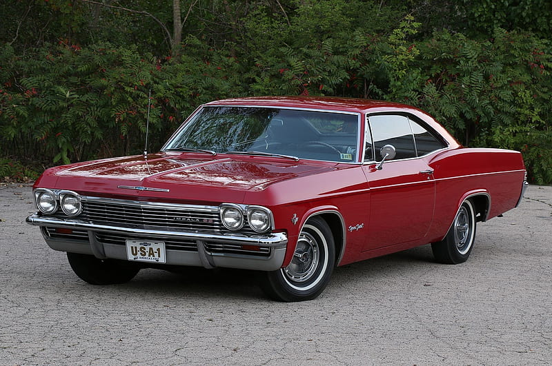 1965-Chevrolet-Impala, Classic, Red, GM, Bowtie, HD wallpaper