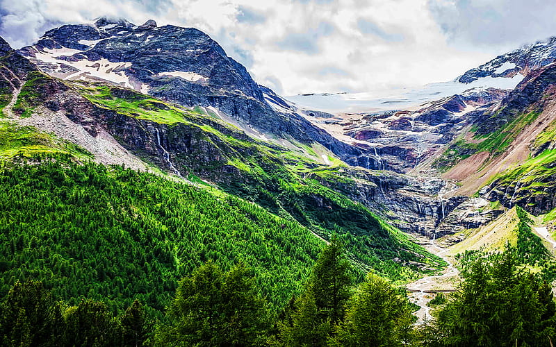 Morteratsch Glacier, swiss nature, mountains, summer, Switzerland, Alps, Europe, beautiful nature, HD wallpaper