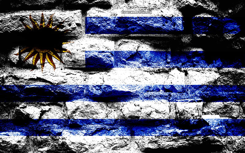 Uruguay flag, grunge brick texture, Flag of Uruguay, flag on brick wall, Uruguay, flags of South American countries, HD wallpaper