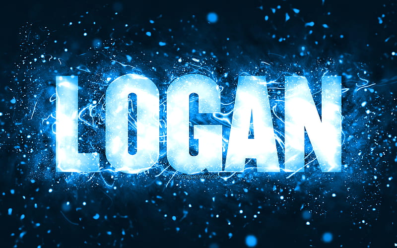 Happy Birtay Logan blue neon lights, Logan name, creative, Logan Happy Birtay, Logan Birtay, popular american male names, with Logan name, Logan, HD wallpaper