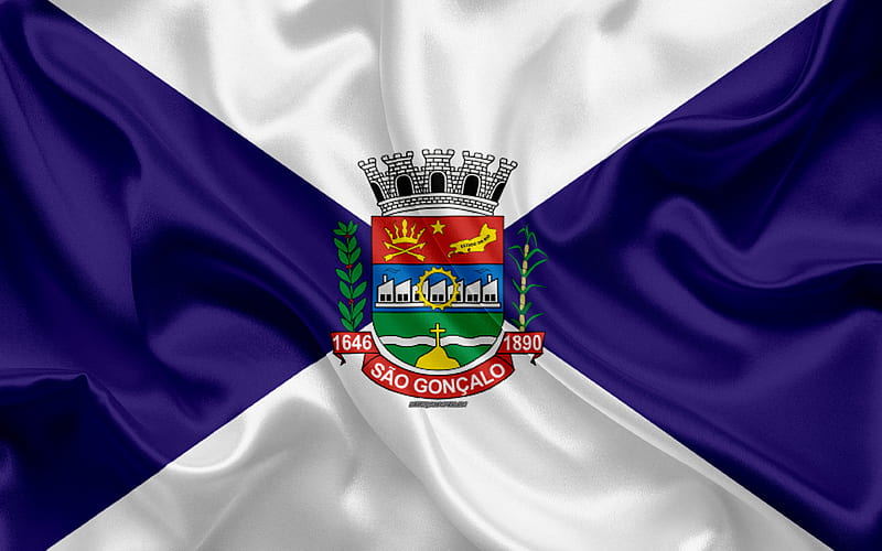 Flag of Sao Goncalo silk texture, Brazilian city, blue white silk flag, Sao Goncalo flag, Rio de Janeiro, Brazil, art, South America, Sao Goncalo, HD wallpaper
