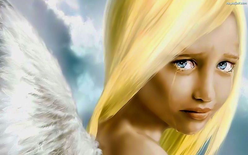 The angels cried for you, wings, happiness, cried, blonde, sky, angels, happy tears, love, siempre, always, nature, for you, light, HD wallpaper