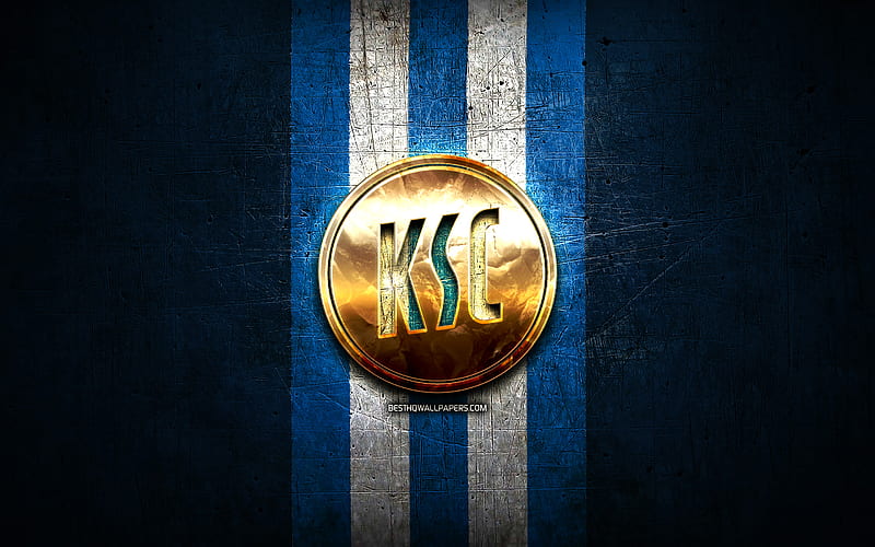 Karlsruher FC, golden logo, Bundesliga 2, blue metal background ...