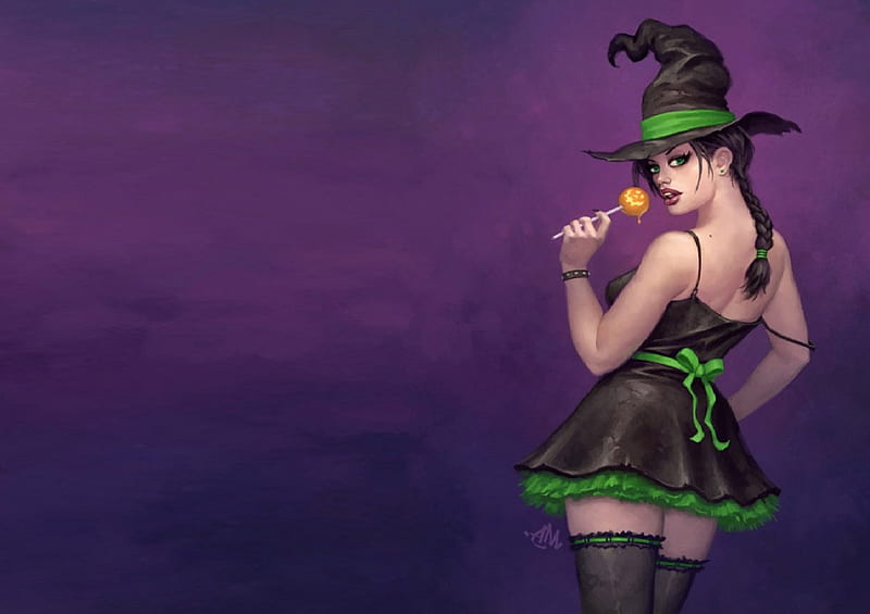 Witch Pin Up, pin up, witch, sucker, halloween, HD wallpaper