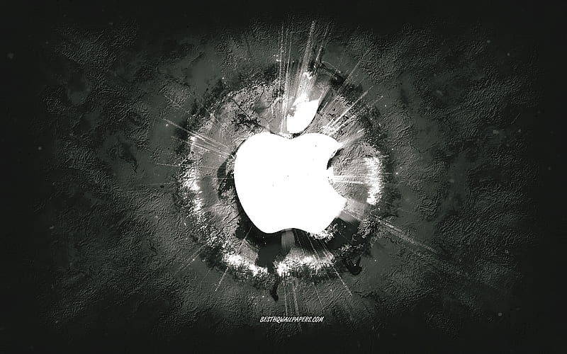 Apple logo, grunge art, white stone background, Apple white logo, Apple, creative art, white Apple grunge logo, HD wallpaper