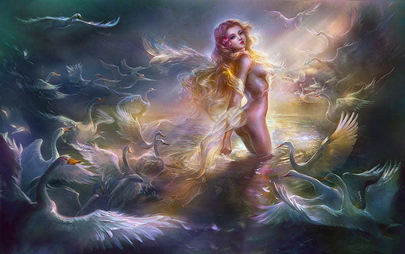 Siren's World, art, fantasy, girl, mermaid, digital, siren, woman, sea, bonito, HD wallpaper