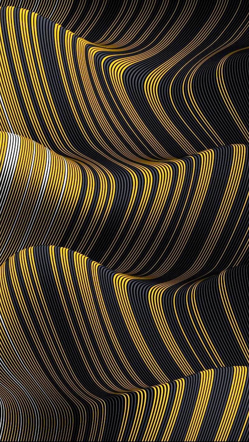 Curved lines, abstract, black, curves, desenho, illusion, illusions, lines, white, yellow, HD phone wallpaper
