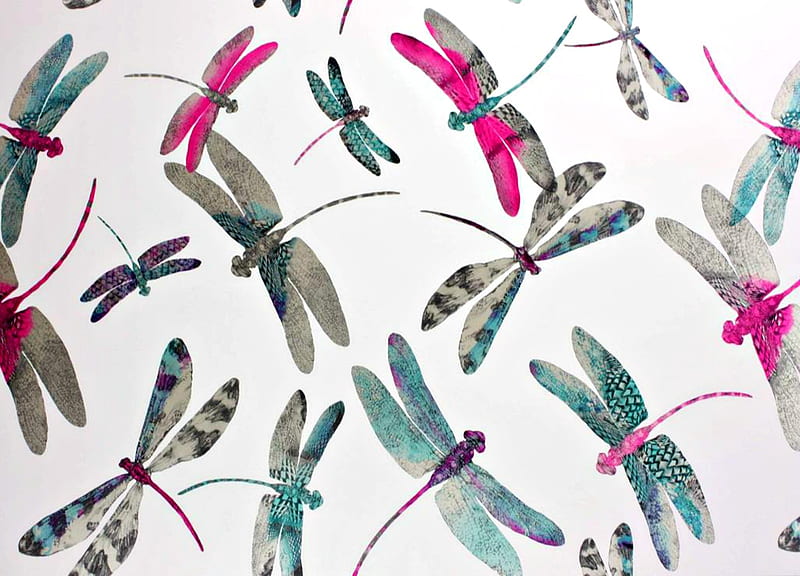 Dragonflies dance, libelula, green, texture, summer, dragonfly, insect, dance, white, pink, blue, HD wallpaper