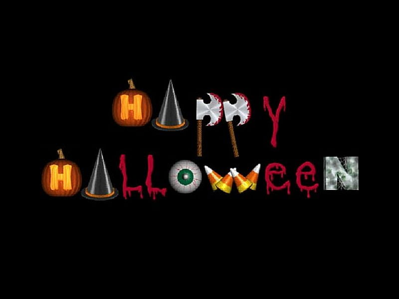 HAPPY HALLOWEEN, candy corn, holiday, halloween, pumpkin, hat, HD wallpaper