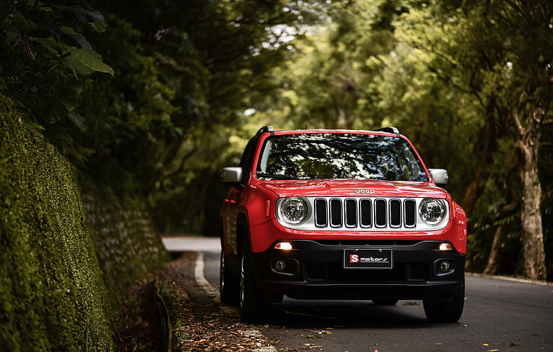 jeep renegade, jeep, car, suv, red, front view, HD wallpaper