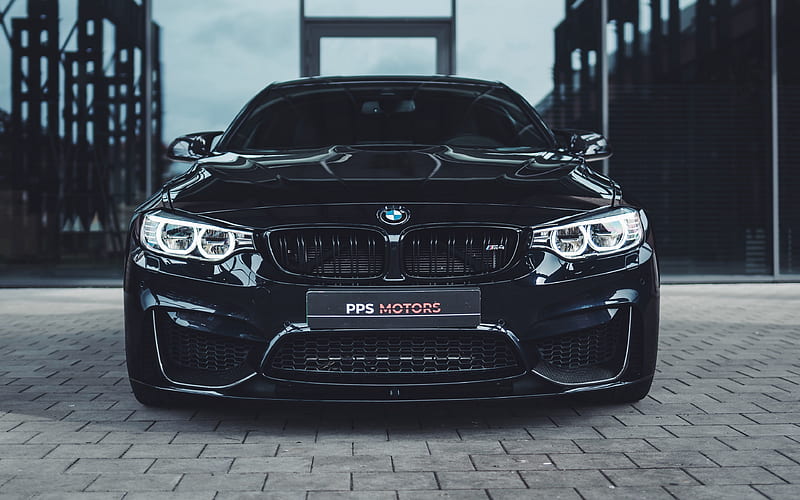 BMW M4, F82, front view, black sports coupe, tuning M4, new black M4,  German cars, HD wallpaper