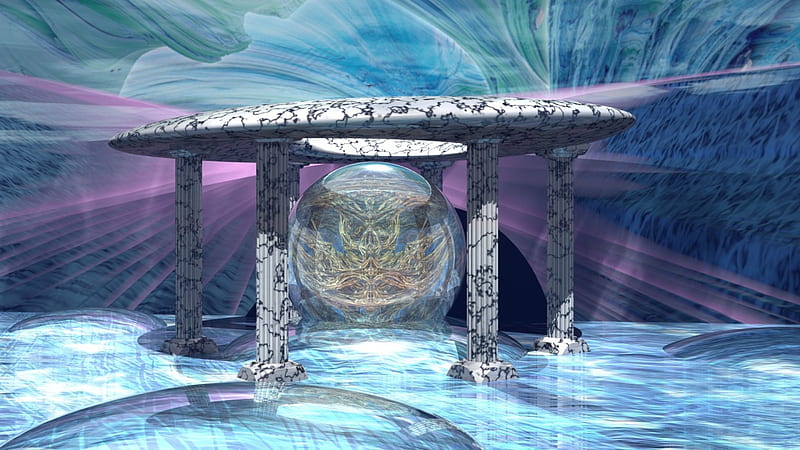 Fractal Temple, Temple, Ribbed, Ice, Marble, HD wallpaper