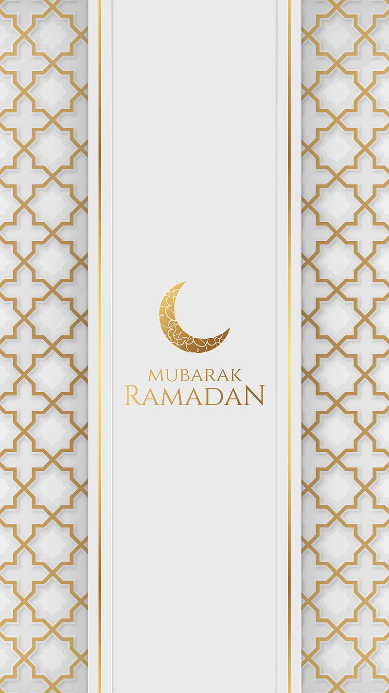 Ramadan Mubarak, crescent, gold, greeting, greetings, islamic, kareem, moon, HD phone wallpaper