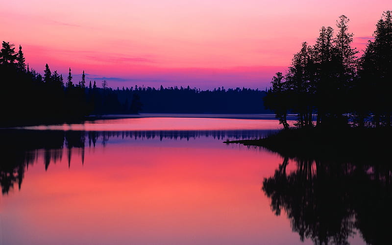 sunset lake reflection, HD wallpaper