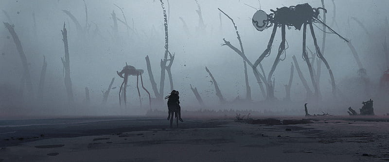 anime creepy monsters, foggy, mist, piggyback, field, Anime, HD wallpaper