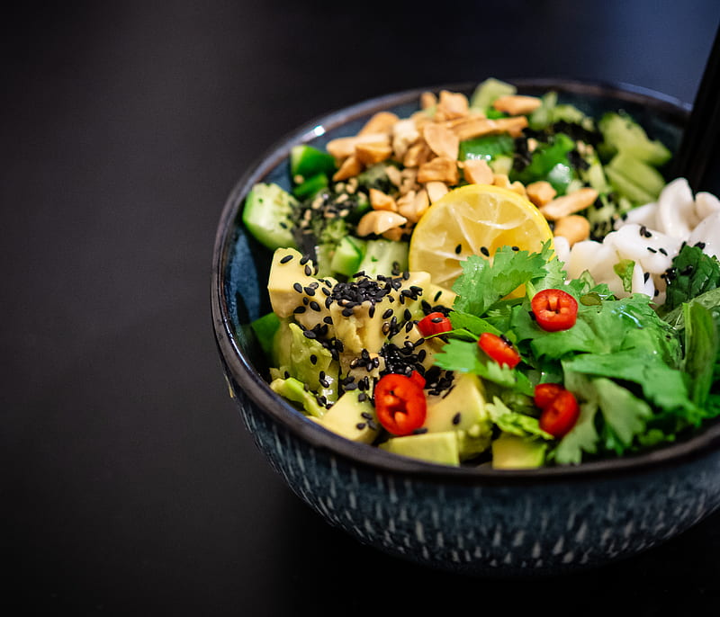 vegetable salad in gray bowl, HD wallpaper