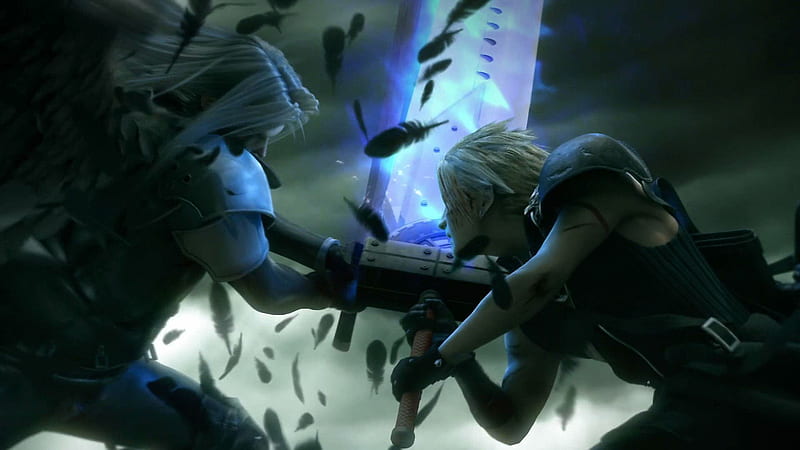 The Final Battle, ff7, ffvii, games, glow, action, final fantasy 7, video games, clash, anime, final fantasy, feathers, sephiroth, swords, fighting, cloud, final fantasy dissidia, advent children, final fantasy vii, cloud strife, armor, battle, dark, dissidia, fight, armour, HD wallpaper