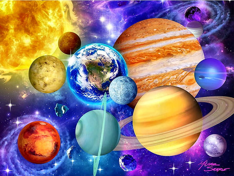 Solar System F, art, planets, bonito, solar system, illustration, artwork, painting, wide screen, scenery, HD wallpaper