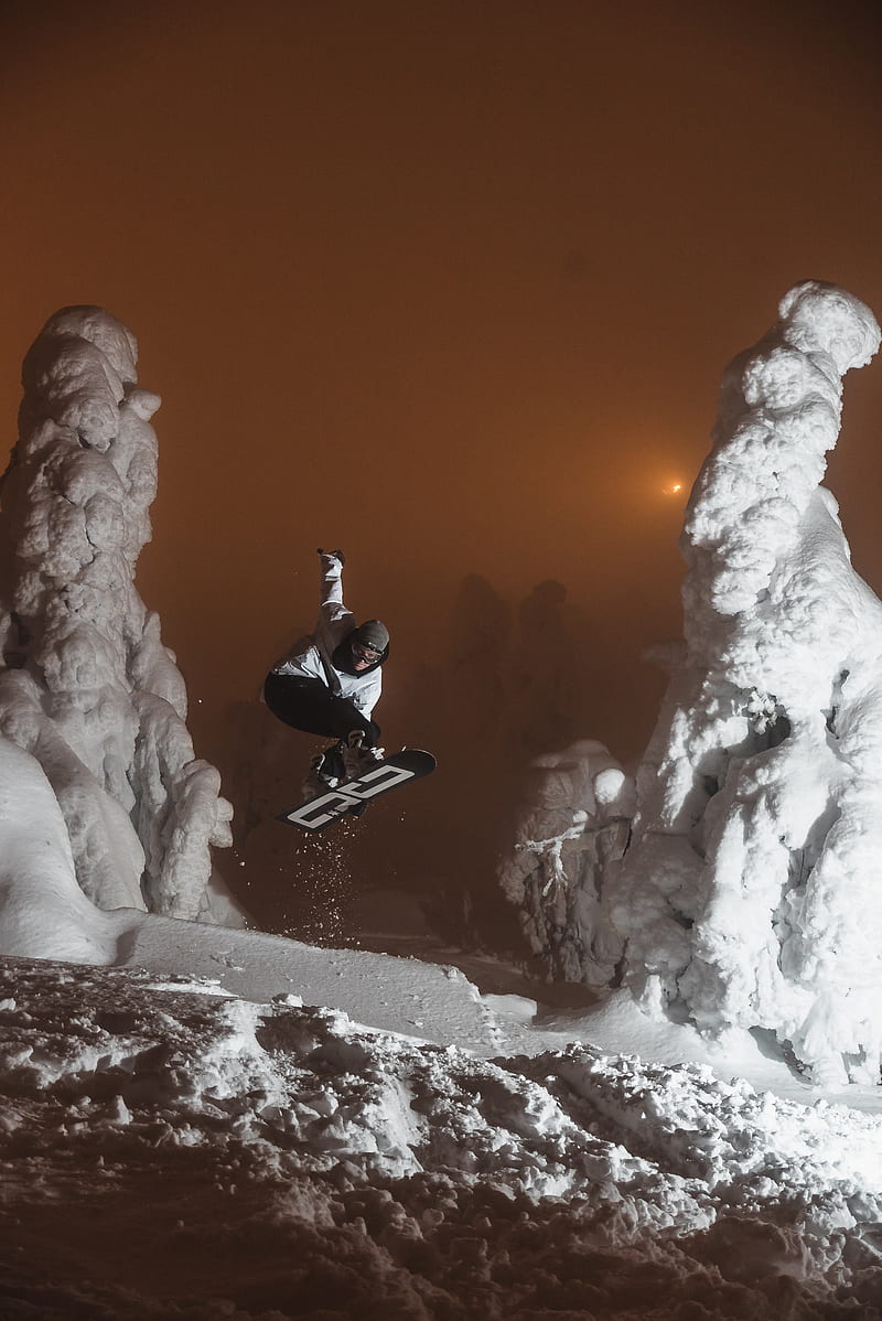 man, snowboarder, snowboard, jump, snow, HD phone wallpaper