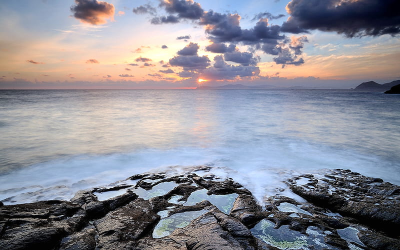 Sea rocks skylight-Scenery, HD wallpaper