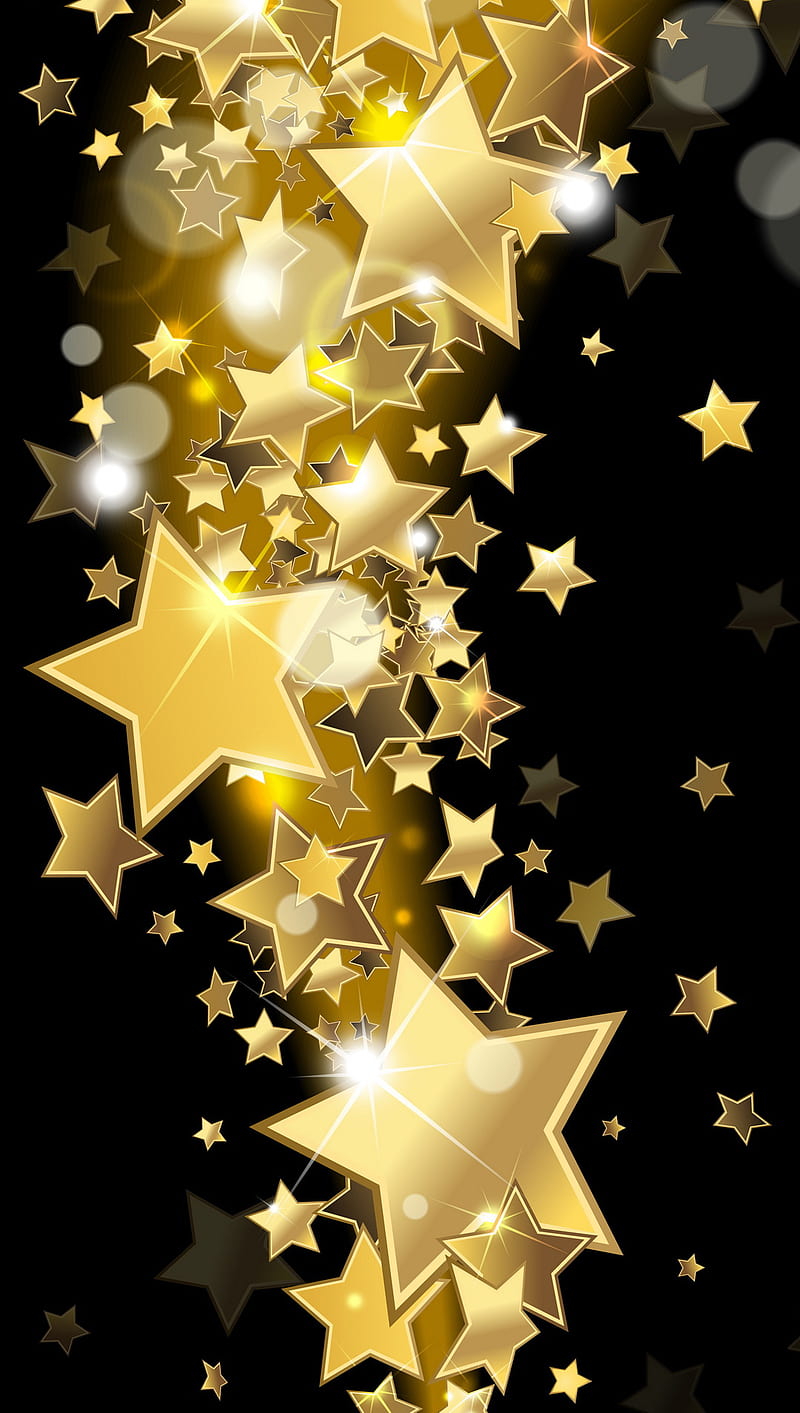 Golden Stars, abstract, gold, pattern, shiny, vector, HD phone wallpaper