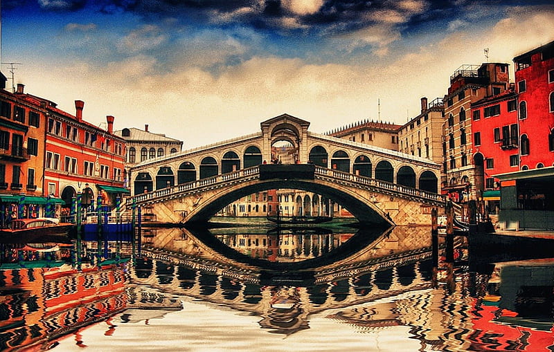 Rialto bridge, Venice,Italy colorful, view, bonito, venice, old, splendor, bridge, rialto, italy, HD wallpaper