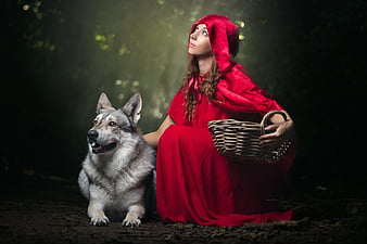 Gothic, Dog, Fog, , Model, Women, Red Riding Hood, HD wallpaper | Peakpx