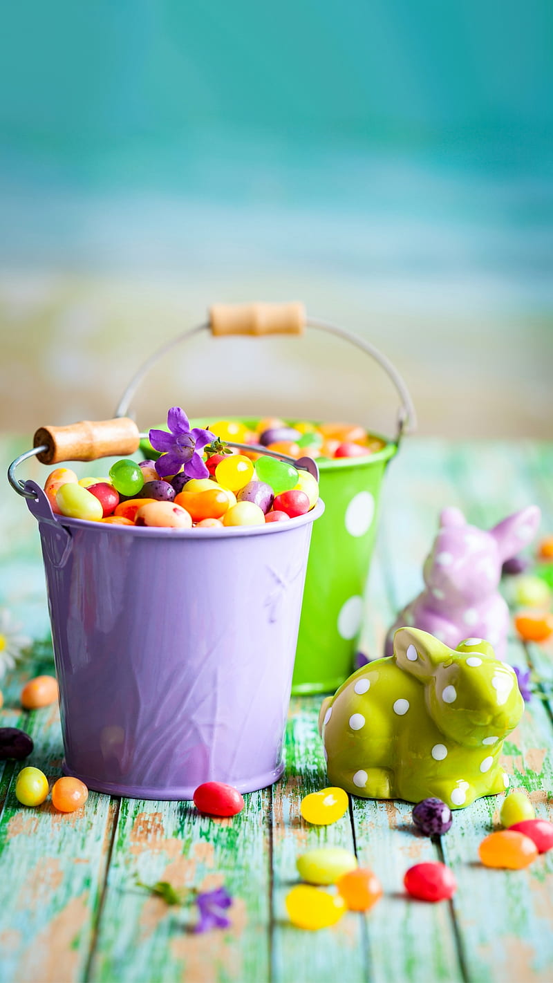 Easter time, bucket, bunny, colorful, eggs, happy, holidays, HD phone wallpaper