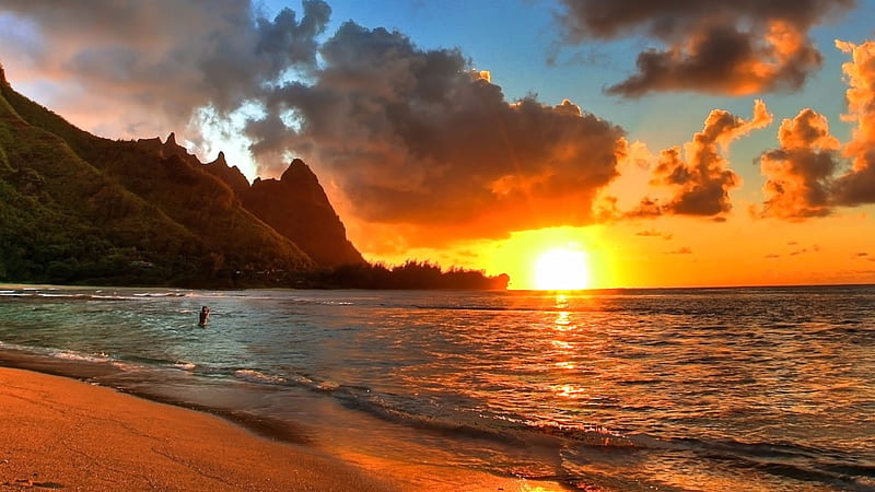 Romantic beach, beach, tranquil, beautiful sunset, nature, HD wallpaper