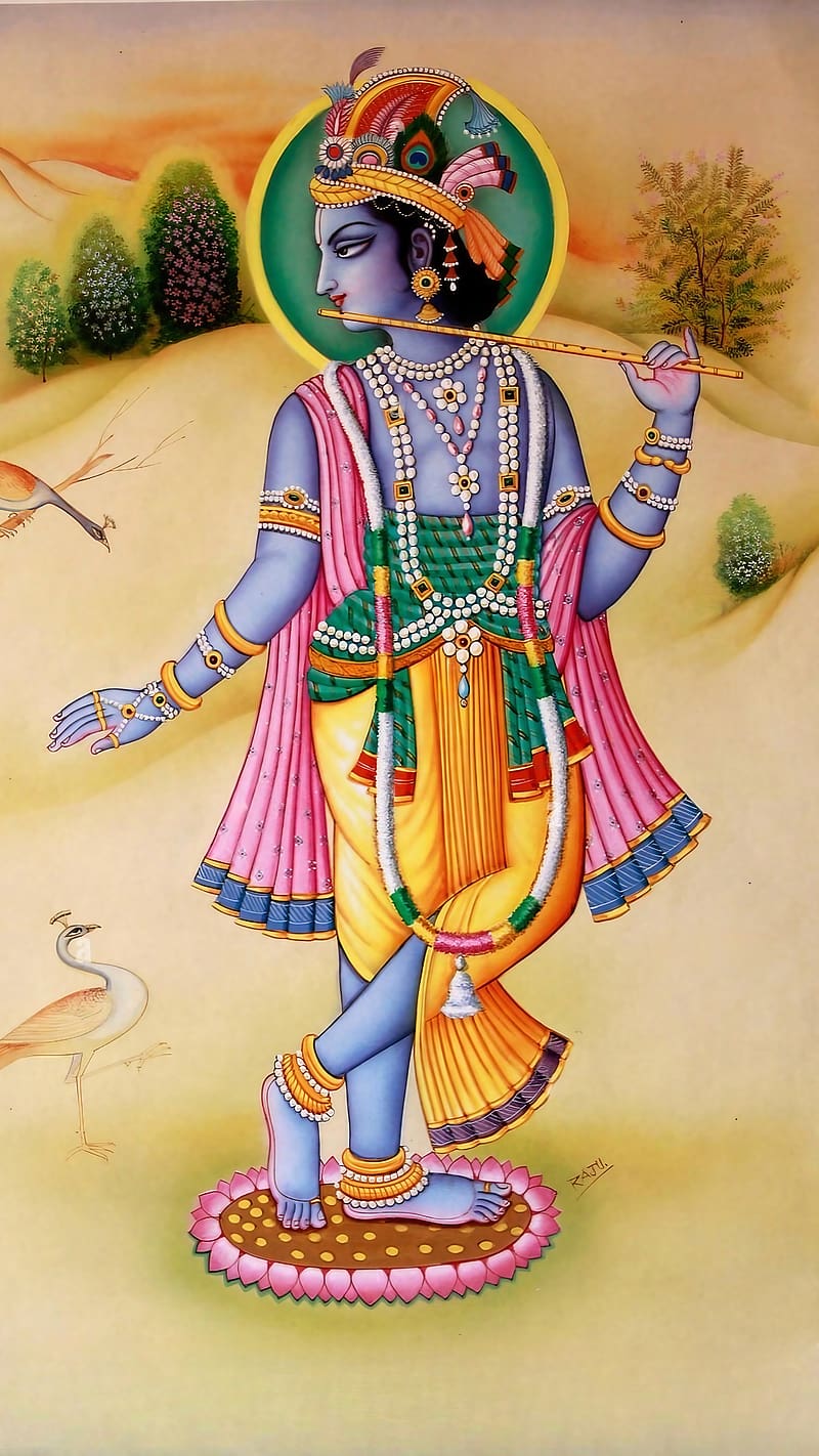 Krishna Bhagwan Ke, Standing On Lotus, lord krishna standing on lotus, god, kanha, HD phone wallpaper