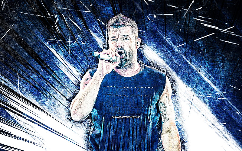 Ricky Martin, grunge art, Puerto Rican singer, music stars, creative, Enrique Martin Morales, blue abstract rays, american celebrity, Ricky Martin, HD wallpaper