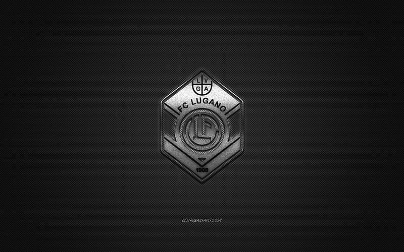 FC Lugano, Swiss football club, Swiss Super League, silver logo, gray  carbon fiber background, HD wallpaper