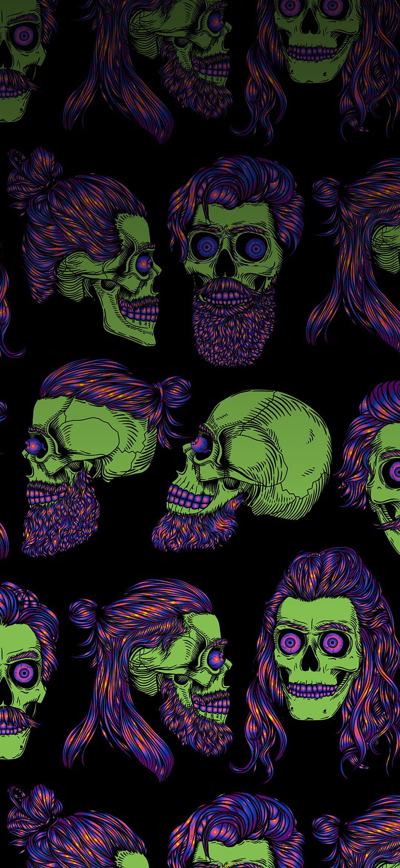Hippy Skull, abstract, green, longhair, purple, HD phone wallpaper | Peakpx