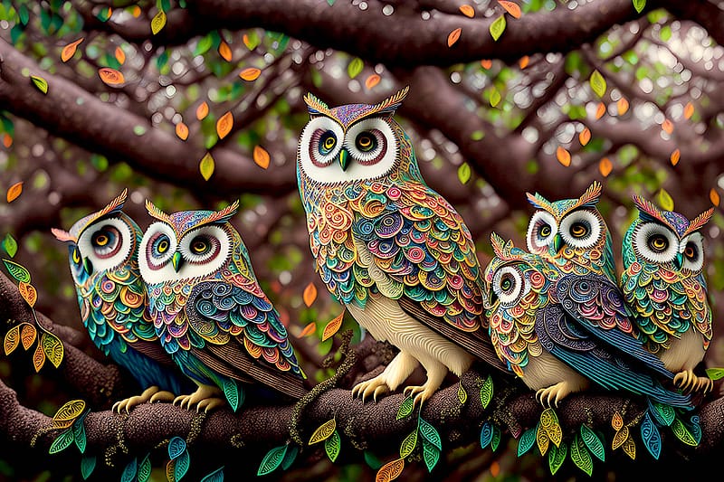 Premium AI Image  Mystical Wise Owl Perched on Cosmic Tree Branch Abstract  Nature Art