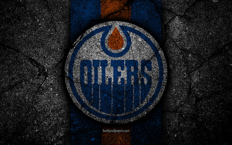 Edmonton Oilers, logo, hockey club, NHL, black stone, Western Conference, USA, Asphalt texture, hockey, Pacific Division, HD wallpaper