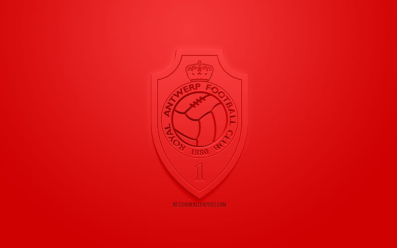 Royal Antwerp FC, creative 3D logo, red background, 3d emblem, Belgian football club, Jupiler Pro League, Antwerp, Belgium, Belgian First Division A, 3d art, football, stylish 3d logo, HD wallpaper