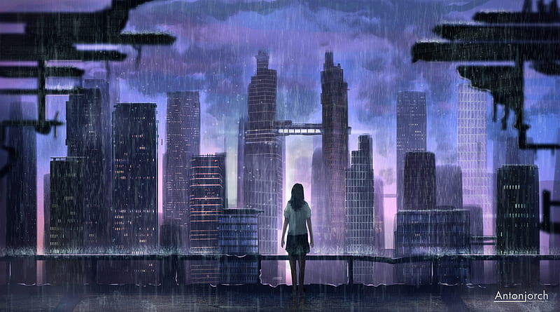 Alone Girl In Rain, artist, artwork, artstation, HD wallpaper