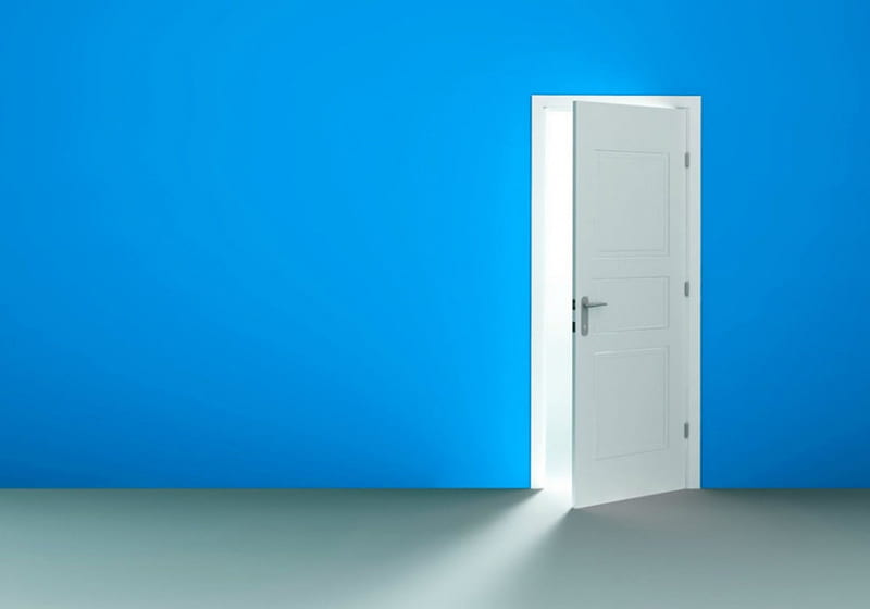 Open door, fantasy, open, white, blue, door, HD wallpaper